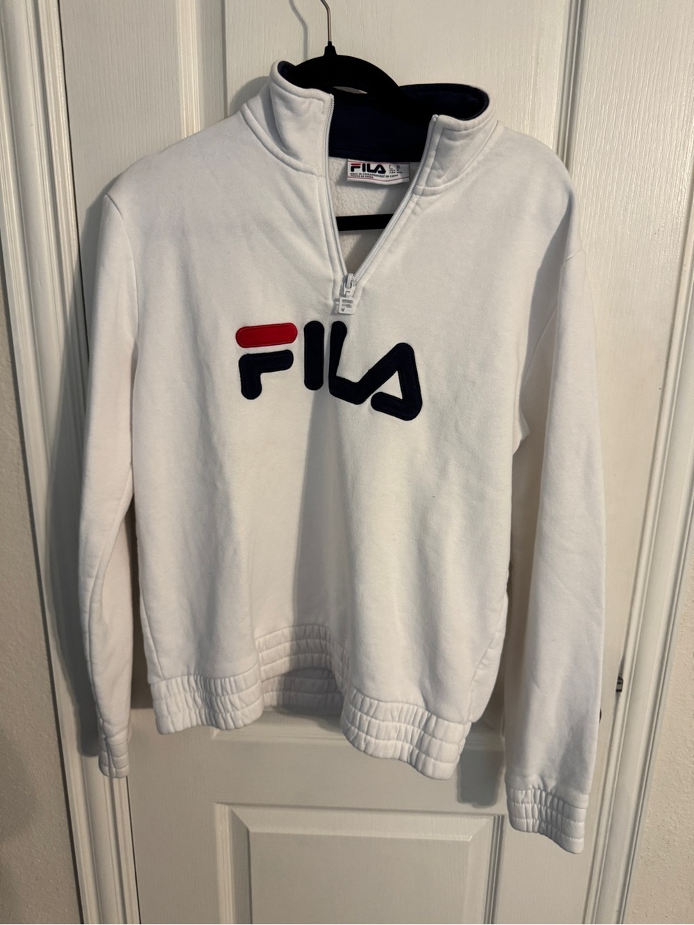 FILA White Half-Zip Vintage Sweatshirt with Navy & Red Logo